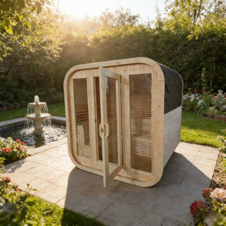 4-6 Person Outdoor Square Traditional White Pine Steam Sauna with Tempered Glass Panels & Weatherproof Roof Anyi Health