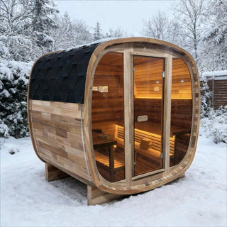 4-6 Person Tinted Glass Panel and Red Cedar Outdoor Square Traditional Steam Sauna, Weather-Resistant Solid Wood Sauna Anyi Health