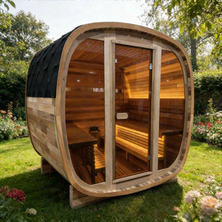 4-6 Person Tinted Glass Panel and Red Cedar Outdoor Square Traditional Steam Sauna, Weather-Resistant Solid Wood Sauna Anyi Health