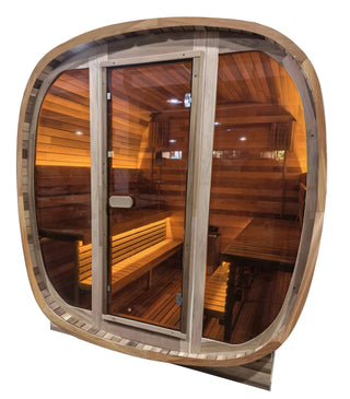 4-6 Person Tinted Glass Panel and Red Cedar Outdoor Square Traditional Steam Sauna, Weather-Resistant Solid Wood Sauna Anyi Health