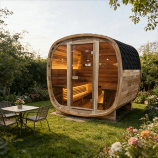 4-6 Person Tinted Glass Panel and Red Cedar Outdoor Square Traditional Steam Sauna, Weather-Resistant Solid Wood Sauna Anyi Health