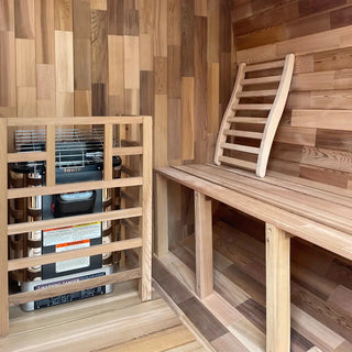 4-Person Premium Canadian Red Cedar Outdoor Traditional Steam Sauna with Tinted Glass Panels Spacious Backyard Home Sauna Room for Family & Friend Wellness Gatherings Anyi Health