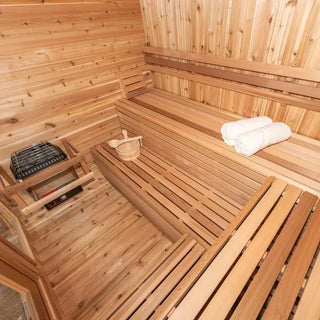 Outdoor Square Red Cedar Sauna – 4-6 Person Traditional Steam Sauna with Electric or Wood-Burning Heater Anyi Health