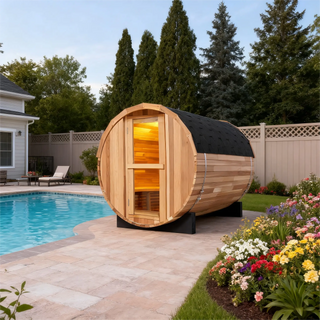 4 Person Outdoor Barrel Sauna – Red Cedar or Hemlock Traditional Steam Sauna Kit with Waterproof Tile Anyi Health