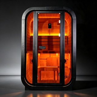 Outdoor Traditional Steam Sauna - Carbonized Spruce Wood, Tinted Glass, 6KW Heater Anyi Health
