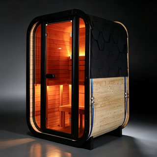 Outdoor Traditional Steam Sauna - Carbonized Spruce Wood, Tinted Glass, 6KW Heater Anyi Health