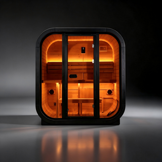 Traditional Outdoor Steam Sauna for 4 People – Carbonized Spruce Wood, 6KW Heater, Tinted Glass Panels, Weather-Resistant Backyard Spa with LED Lighting Anyi Health