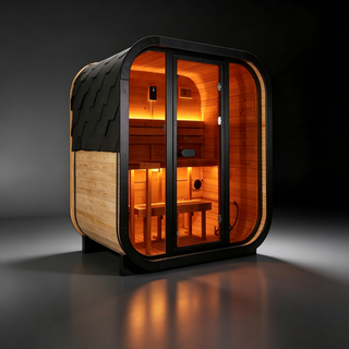 Traditional Outdoor Steam Sauna for 4 People – Carbonized Spruce Wood, 6KW Heater, Tinted Glass Panels, Weather-Resistant Backyard Spa with LED Lighting Anyi Health
