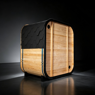 Traditional Outdoor Steam Sauna for 4 People – Carbonized Spruce Wood, 6KW Heater, Tinted Glass Panels, Weather-Resistant Backyard Spa with LED Lighting Anyi Health