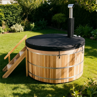 Built-In Oven Heated Wooden Hot Tub – Traditional Wood-Fired Spa