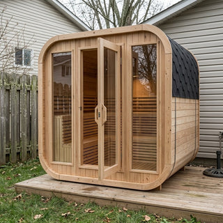 4-6 Person Outdoor Square Traditional White Pine Steam Sauna with Tempered Glass Panels & Weatherproof Roof Anyi Health