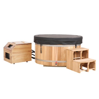 Double Capacity Oval Red Cedar Ice Bath Tub – Dual Person Cold Plunge Spa Barrel for Athlete Recovery, Hydrotherapy & Home Wellness, Natural Wooden Therapy Tub