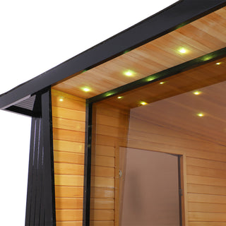 Outdoor Black Square Traditional Steam Sauna Cabin | Classic Canadian Hemlock Wood Detox Experience