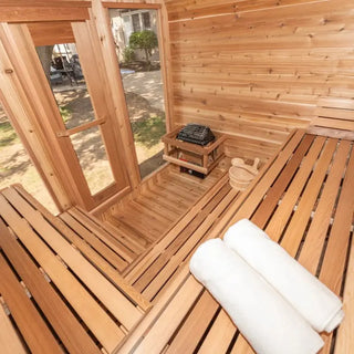 Outdoor Square Red Cedar Sauna – 4-6 Person Traditional Steam Sauna with Electric or Wood-Burning Heater Anyi Health