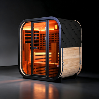 Outdoor Far Infrared Sauna for 4 Persons, Carbonized Spruce Wood Sauna Room with Dark Brown Tinted Glass, LED Chromotherapy Lights & Weather-Resistant Roof for Backyard/Patio Relaxation Anyi Health