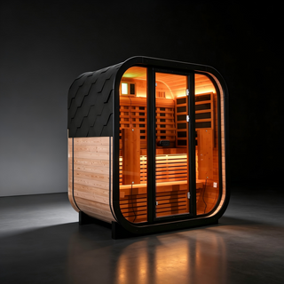 Outdoor Far Infrared Sauna for 4 Persons, Carbonized Spruce Wood Sauna Room with Dark Brown Tinted Glass, LED Chromotherapy Lights & Weather-Resistant Roof for Backyard/Patio Relaxation Anyi Health
