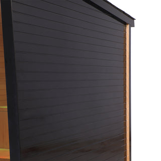 Outdoor Black Square Traditional Steam Sauna Cabin | Classic Canadian Hemlock Wood Detox Experience