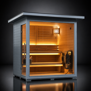 4-6 Person Canadian Red Cedar Outdoor Sauna with 6KW Heater & Tempered Glass Front Anyi Health