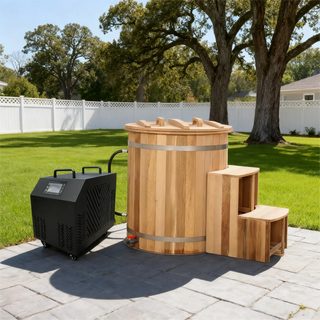 Round Red Cedar Cold Plunge Tub – Wooden Cryotherapy Spa Barrel for Recovery & Wellness Anyi Health