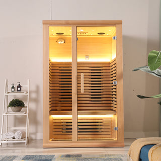 2-Person Hemlock Indoor Far Infrared Sauna with LED Star Lights and Control Panel