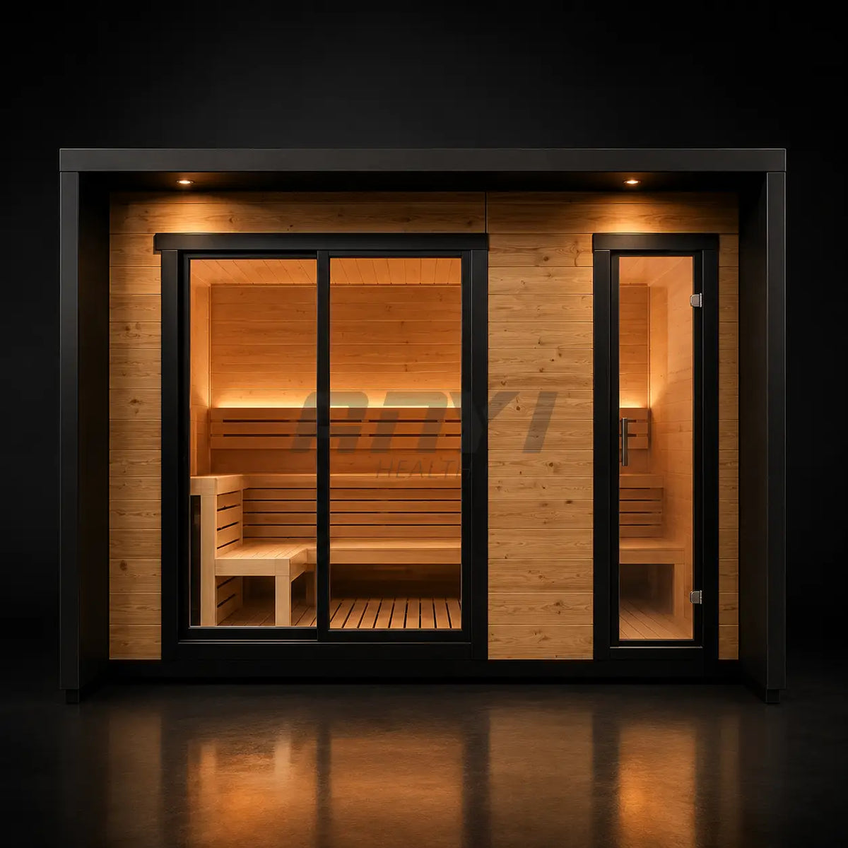 6-Person Square Luxury Outdoor Sauna with Private Changing Room – Premium Backyard Wellness