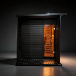 New Luxury High-End Black Square Outdoor Sauna – Modern Backyard Wellness Cabin Anyi Health