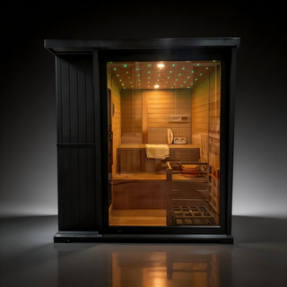 New Luxury High-End Black Square Outdoor Sauna – Modern Backyard Wellness Cabin Anyi Health