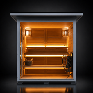 4-6 Person Canadian Red Cedar Outdoor Sauna with 6KW Heater & Tempered Glass Front Anyi Health
