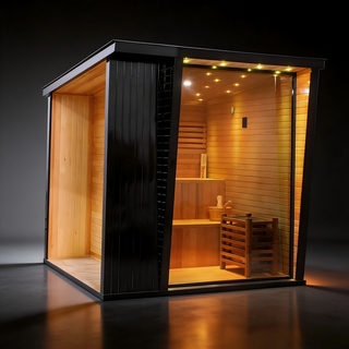 Outdoor Black Square Sauna – Traditional Steam Sauna (2–8 Person Multiple Sizes), 6kW Heater, Outdoor Home Spa Anyi Health