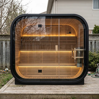 Outdoor Traditional Square Steam Sauna, Carbonized Spruce Wood Sauna Room with Weatherproof Asphalt Shingle Roof, Home Spa Sauna Kit with Tempered Glass Door & Sauna Accessories Anyi Health