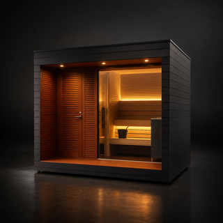 Luxury Outdoor Modular Sauna with Thermo-Aspen Interior, Nordic Spruce Exterior & Terrace Anyi Health