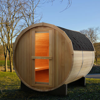 4 Person Outdoor Barrel Sauna, Canadian Hemlock Traditional Steam Barrel Sauna Kit with Outdoor Waterproof Tile, Lava Rocks and More