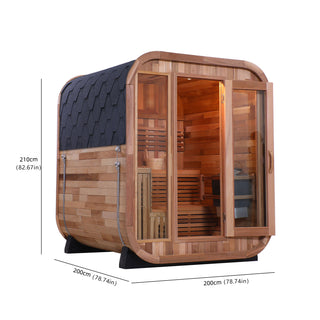 Outdoor Square Sauna, Patchwork Red Cedar Traditional Steam Sauna Kit with Outdoor Waterproof Tile and More