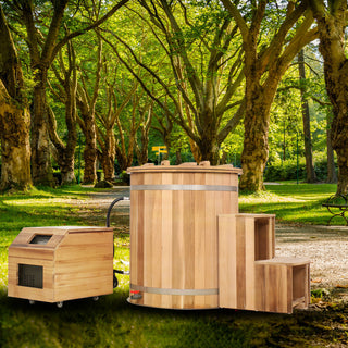 Round Red Cedar Cold Plunge Tub, Cold Plunge Barrel for Human Cryotherapy, Spa & Muscle Recovery – Natural Wood Wellness Design