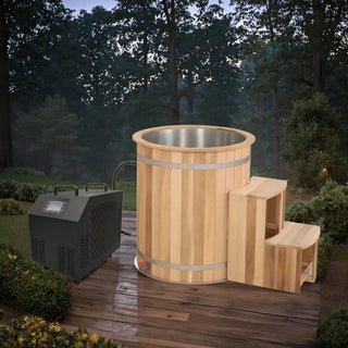 Round Red Cedar Cold Plunge Tub – Wooden Cryotherapy Spa Barrel for Recovery & Wellness Anyi Health