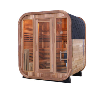 Outdoor Square Sauna, Patchwork Red Cedar Traditional Steam Sauna Kit with Outdoor Waterproof Tile and More