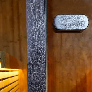 Black Outdoor Traditional Steam Sauna Square Carbonized Spruce Black Print with Textured Black Tempered Glass Anyi Health