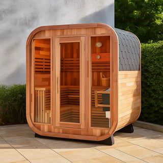Patchwork Red Cedar Outdoor Square Sauna – Traditional Steam Kit Anyi Health