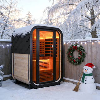 Outdoor Far Infrared Sauna – Carbonized Spruce Wood, Dark Tea-Tinted Glass, Far Infrared Heating Panels, LED Lights, Weather-Resistant Design for Patio, Garden Anyi Health