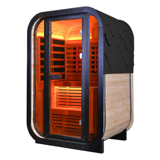 Outdoor Far Infrared Sauna – Carbonized Spruce Wood, Dark Tea-Tinted Glass, Far Infrared Heating Panels, LED Lights, Weather-Resistant Design for Patio, Garden Anyi Health