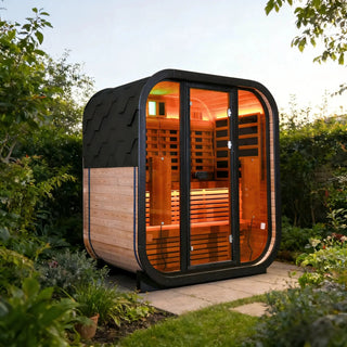 Outdoor Far Infrared Sauna for 4 Persons, Carbonized Spruce Wood Sauna Room with Dark Brown Tinted Glass, LED Chromotherapy Lights & Weather-Resistant Roof for Backyard/Patio Relaxation Anyi Health