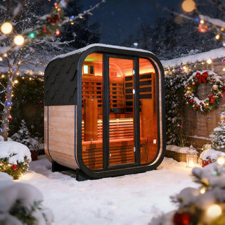 Outdoor Far Infrared Sauna for 4 Persons, Carbonized Spruce Wood Sauna Room with Dark Brown Tinted Glass, LED Chromotherapy Lights & Weather-Resistant Roof for Backyard/Patio Relaxation Anyi Health