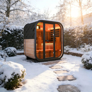 Outdoor Far Infrared Sauna for 4 Persons, Carbonized Spruce Wood Sauna Room with Dark Brown Tinted Glass, LED Chromotherapy Lights & Weather-Resistant Roof for Backyard/Patio Relaxation Anyi Health