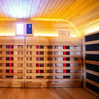 Outdoor Far Infrared Sauna for 4 Persons, Carbonized Spruce Wood Sauna Room with Dark Brown Tinted Glass, LED Chromotherapy Lights & Weather-Resistant Roof for Backyard/Patio Relaxation Anyi Health