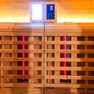 Outdoor Far Infrared Sauna for 4 Persons, Carbonized Spruce Wood Sauna Room with Dark Brown Tinted Glass, LED Chromotherapy Lights & Weather-Resistant Roof for Backyard/Patio Relaxation Anyi Health