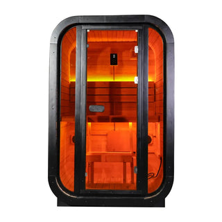 Outdoor Traditional Steam Sauna - Carbonized Spruce Wood, Tinted Glass, 6KW Heater, 1-2 Person Capacity for Backyard/Patio Relaxation Product Description Anyi Health