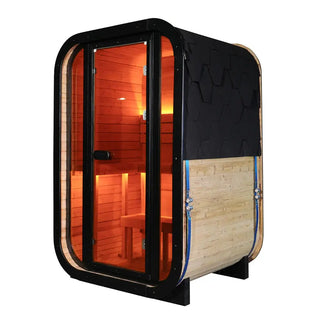 Outdoor Traditional Steam Sauna - Carbonized Spruce Wood, Tinted Glass, 6KW Heater, 1-2 Person Capacity for Backyard/Patio Relaxation Product Description Anyi Health