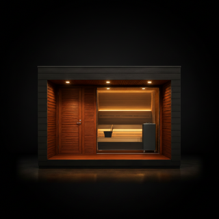 Luxury Outdoor Modular Sauna with Thermo-Aspen Interior, Nordic Spruce Exterior & Terrace Anyi Health