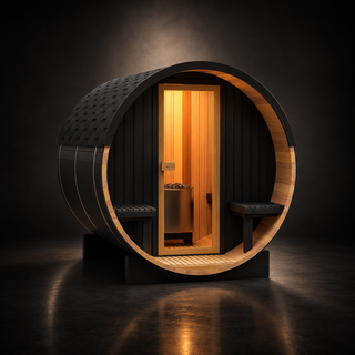 Black Luxury Outdoor Barrel Sauna for 2 to 6 Persons – Premium Cedar & Hemlock Sauna with Electric Heater Anyi Health