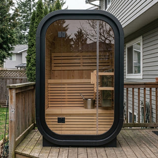Carbonized Spruce Traditional Steam Outdoor Square Sauna for 1–2 Persons, Compact Home Spa Sauna Kit with Tempered Glass Door Anyi Health